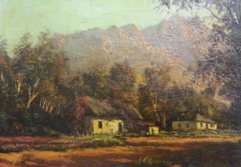 S2852 Cape dutch house Oil on Canvas 28cm x 23cm