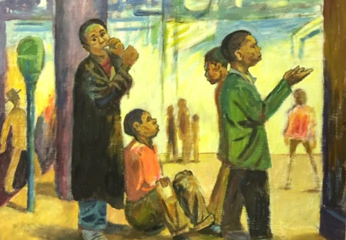 S3619 Street Urchins Oil on Board G. Pemba 53cm x 72cm