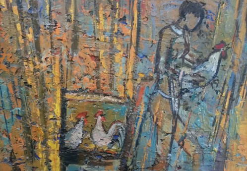 S3740 Korana Chicken Oil on Board W.Battiss 28cm x 24cm