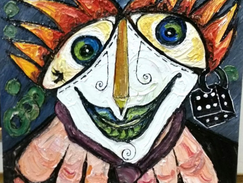 963 Abstract Clown Face Abstract B Oil on Canvas Stavri Kalinov 125cm x 125cm