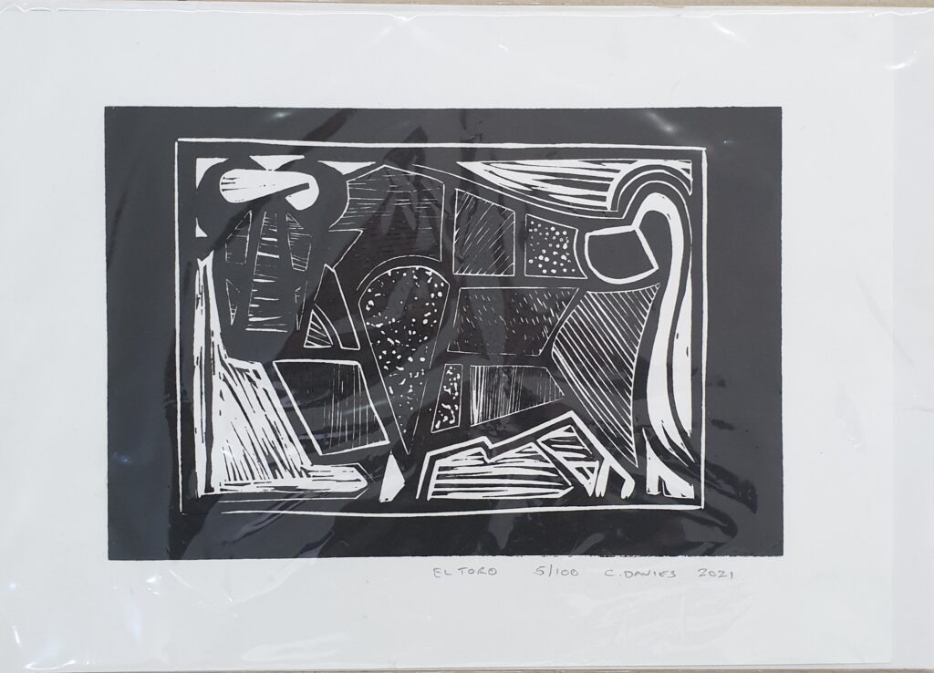 C. Davies. el Toro, lino print