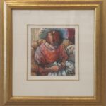 S5706; H Niemann; Lady Sewing; Pastel; 27cm x 25cm