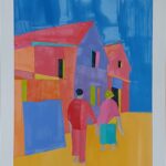 S5751; Trevor Coleman; Two figures, blue sky; Oil on canvas; 120cm x 76cm