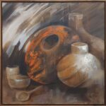 S5773; Charlie Vettori; African Pots; Oil on canvas; 90cm x 90cm