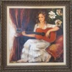 S5808; Sonja Mayer; Girl playing guitar; Oil on canvas; 90cm x 90cm