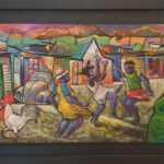 S5825; Selwyn Pekeur; Township scene; Oil on board; 91cm x 46cm